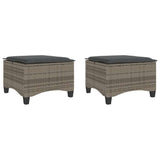 Garden Stools with Cushions 2 pcs Grey 55x55x36 cm Poly Rattan - Front View