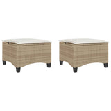 Garden Stools with Cushions 2 pcs Beige 55x55x36 cm Poly Rattan - Front View