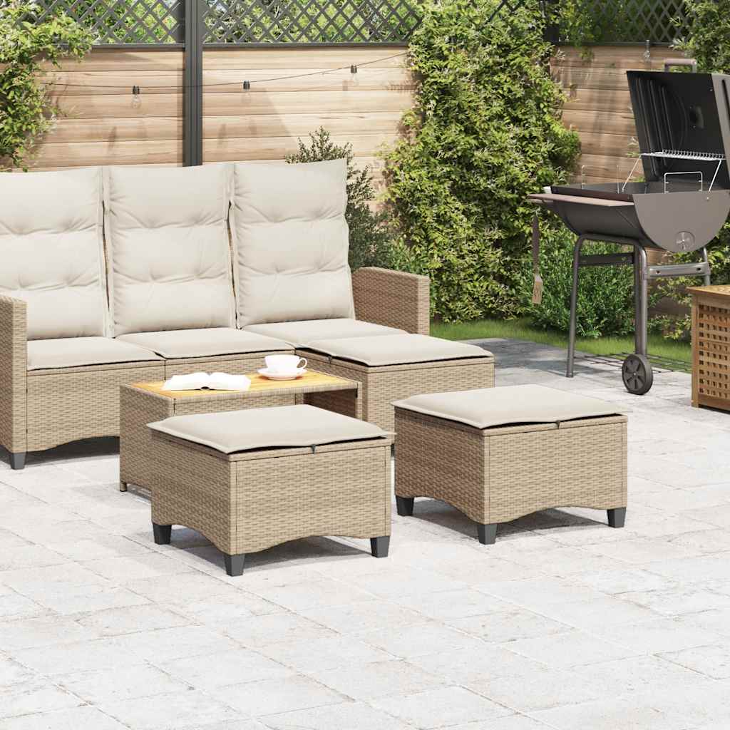 Garden Stools with Cushions 2 pcs Beige 55x55x36 cm Poly Rattan