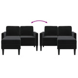 2-Seater Sofa with Chaise L-shaped Black 125 cm Velvet - Close-Up Angle