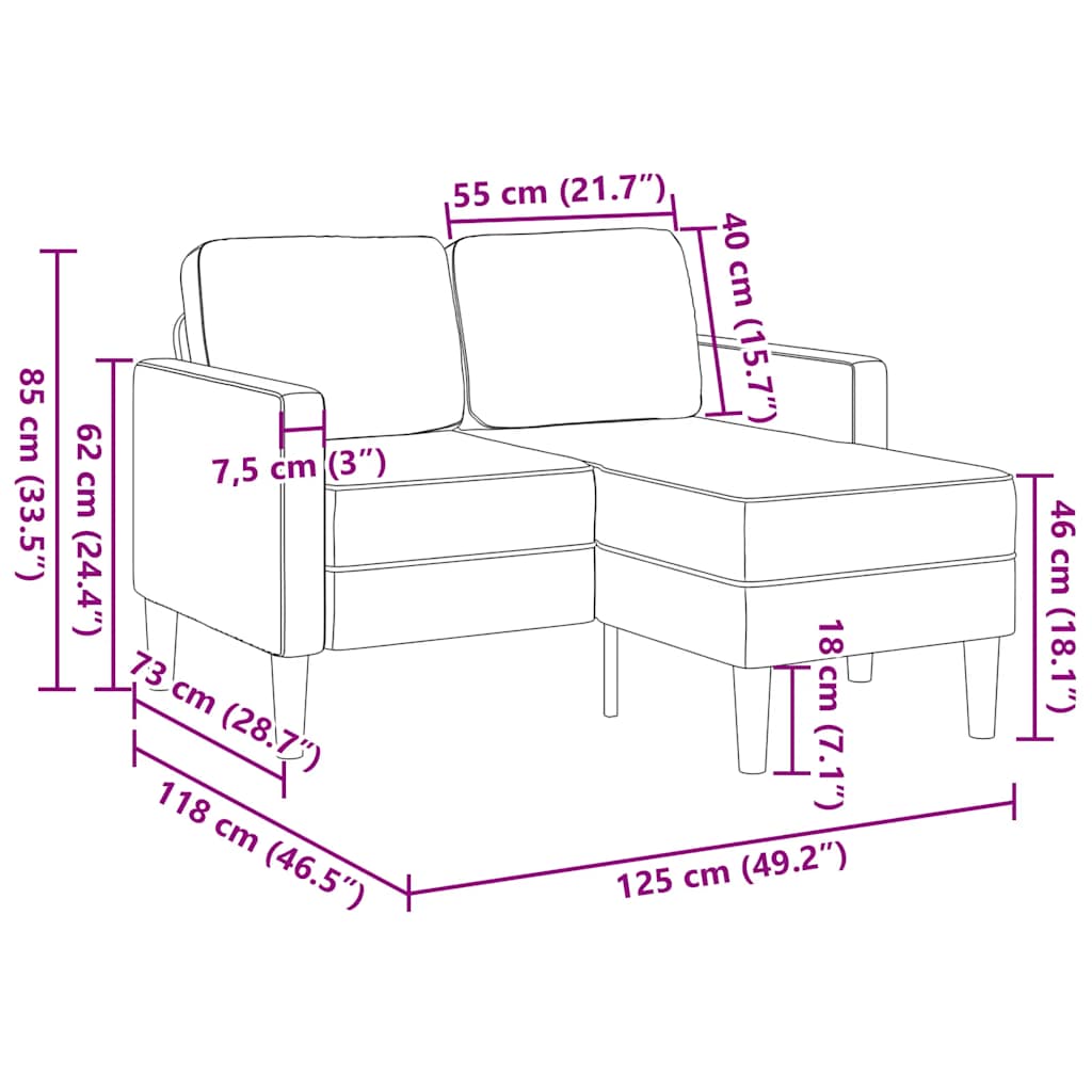 2-Seater Sofa with Chaise L-shaped Black 125 cm Velvet