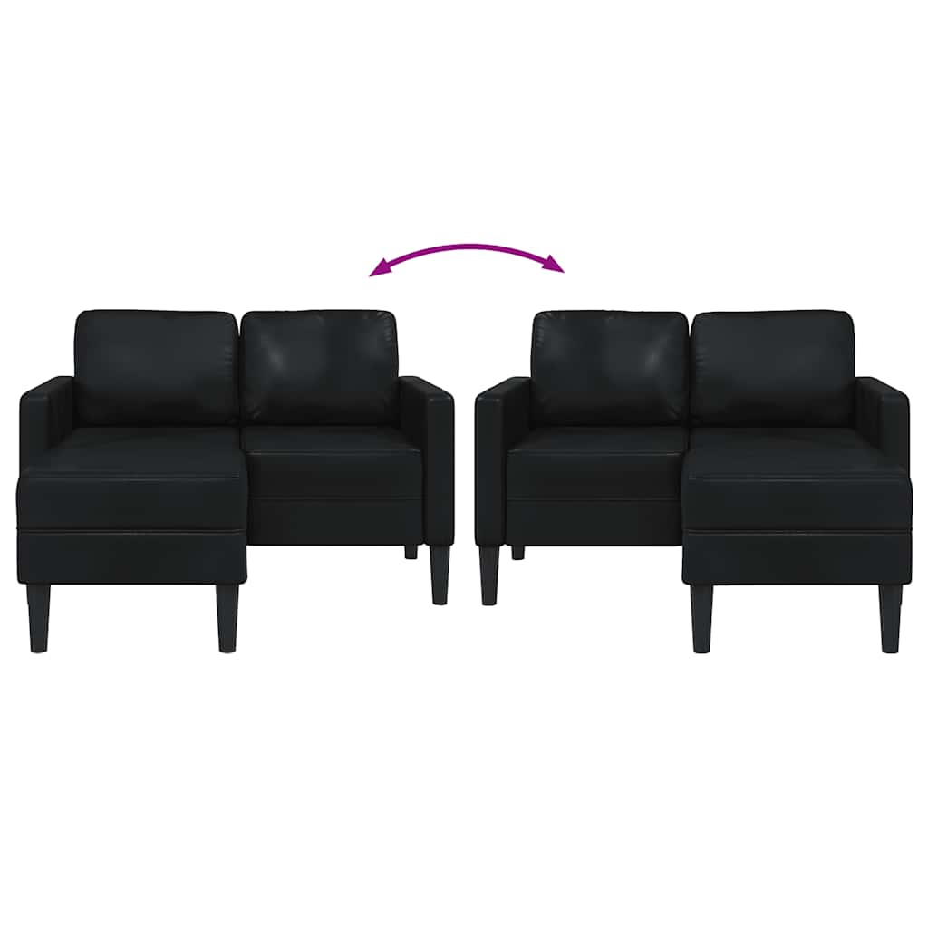 2-Seater Sofa with Chaise L-shaped Black 125 cm Faux Leather