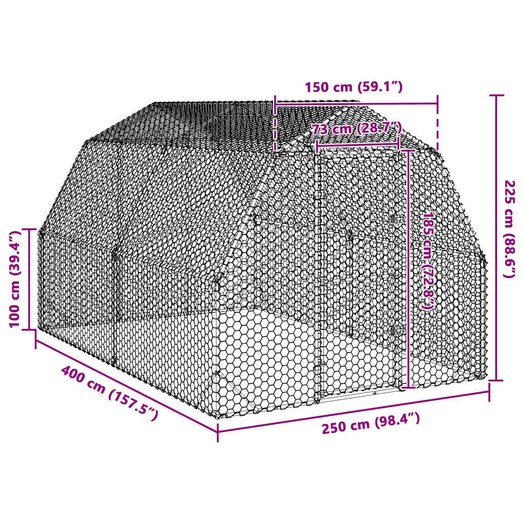 Chicken Run 2.5x4x2.25 m Galvanised Steel