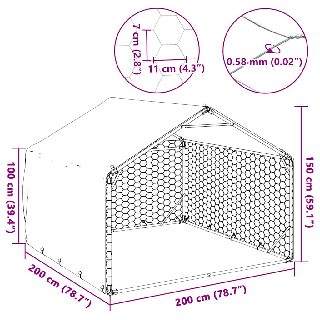 Outdoor Dog Kennel with Cover 2x2x1.5 m Galvanised Steel