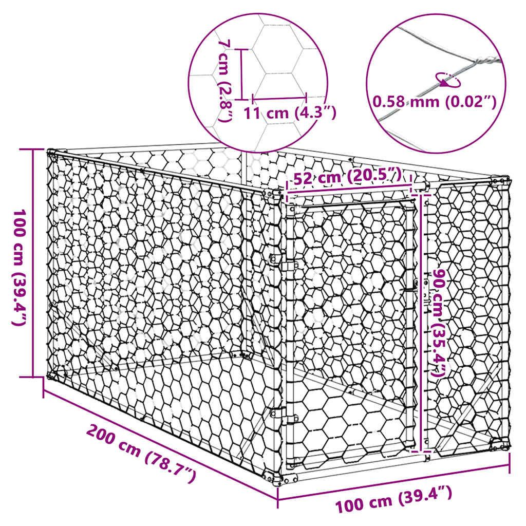 Outdoor Dog Kennel with Door 2x1x1 m Galvanised Steel