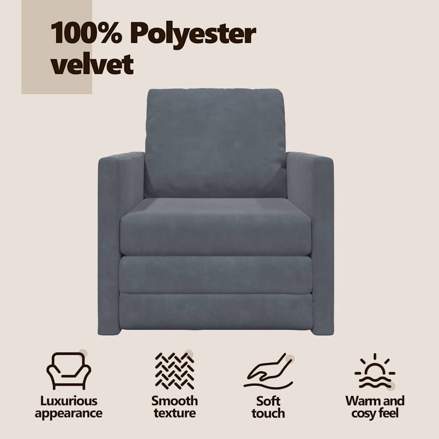 Sofa Bed Dark Grey 74 x 77 x 81 cm Velvet
