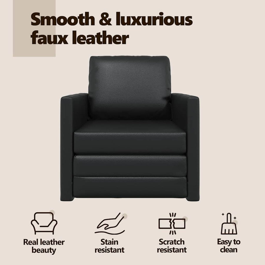 Sofa Bed Black 74 x 77 x 81 cm Artificial Leather