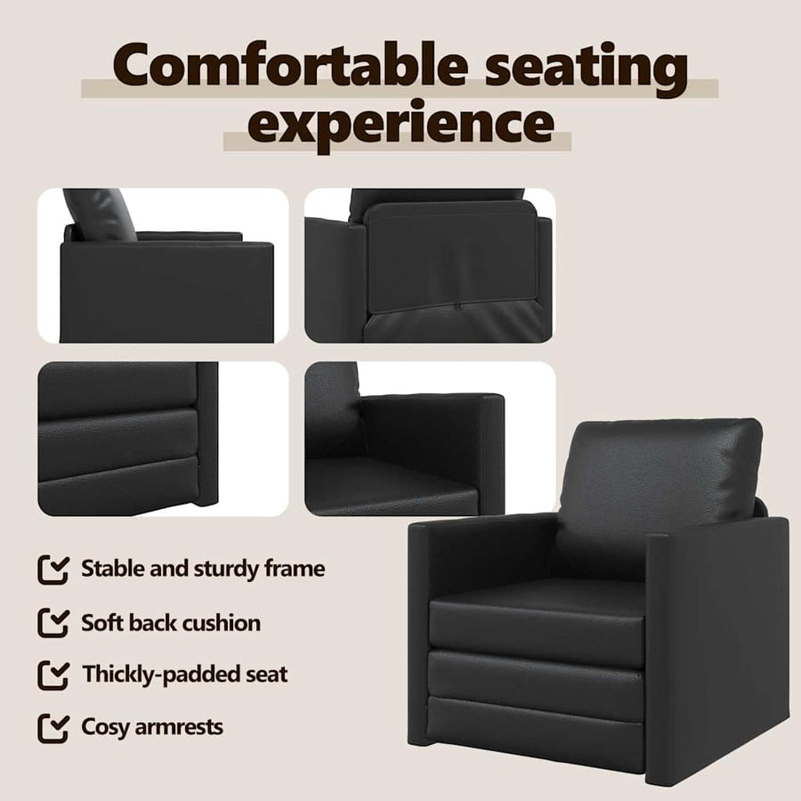 Sofa Bed Black 74 x 77 x 81 cm Artificial Leather
