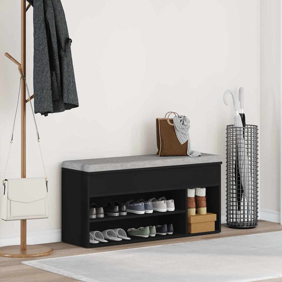 Shoe Bench Black 102x30.5x45 cm Engineered Wood