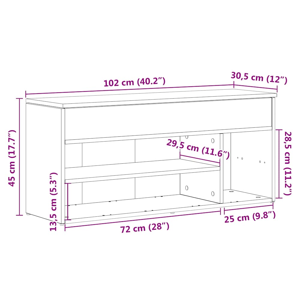 Shoe Bench Black 102x30.5x45 cm Engineered Wood