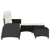 3 Piece Garden Sofa Set with Cushions L-shaped Black Poly Rattan - 45-Degree Angle