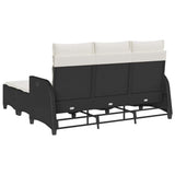 3 Piece Garden Sofa Set with Cushions L-shaped Black Poly Rattan - Rear View