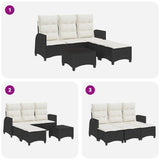 3 Piece Garden Sofa Set with Cushions L-shaped Black Poly Rattan - Low Angle