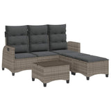 3 Piece Garden Sofa Set with Cushions L-shaped Grey Poly Rattan - Front View