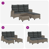 3 Piece Garden Sofa Set with Cushions L-shaped Grey Poly Rattan - Low Angle