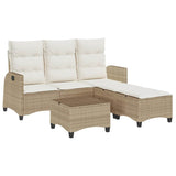 3 Piece Garden Sofa Set with Cushions L-shaped Beige Poly Rattan - Front View