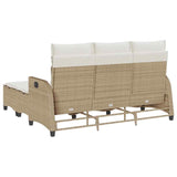 3 Piece Garden Sofa Set with Cushions L-shaped Beige Poly Rattan - Rear View