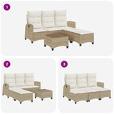 3 Piece Garden Sofa Set with Cushions L-shaped Beige Poly Rattan - Low Angle