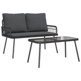 Garden Dining Set with Cushion 2 pcs Black Poly Rattan - Front View