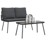 Garden Dining Set with Cushion 2 pcs Black Poly Rattan