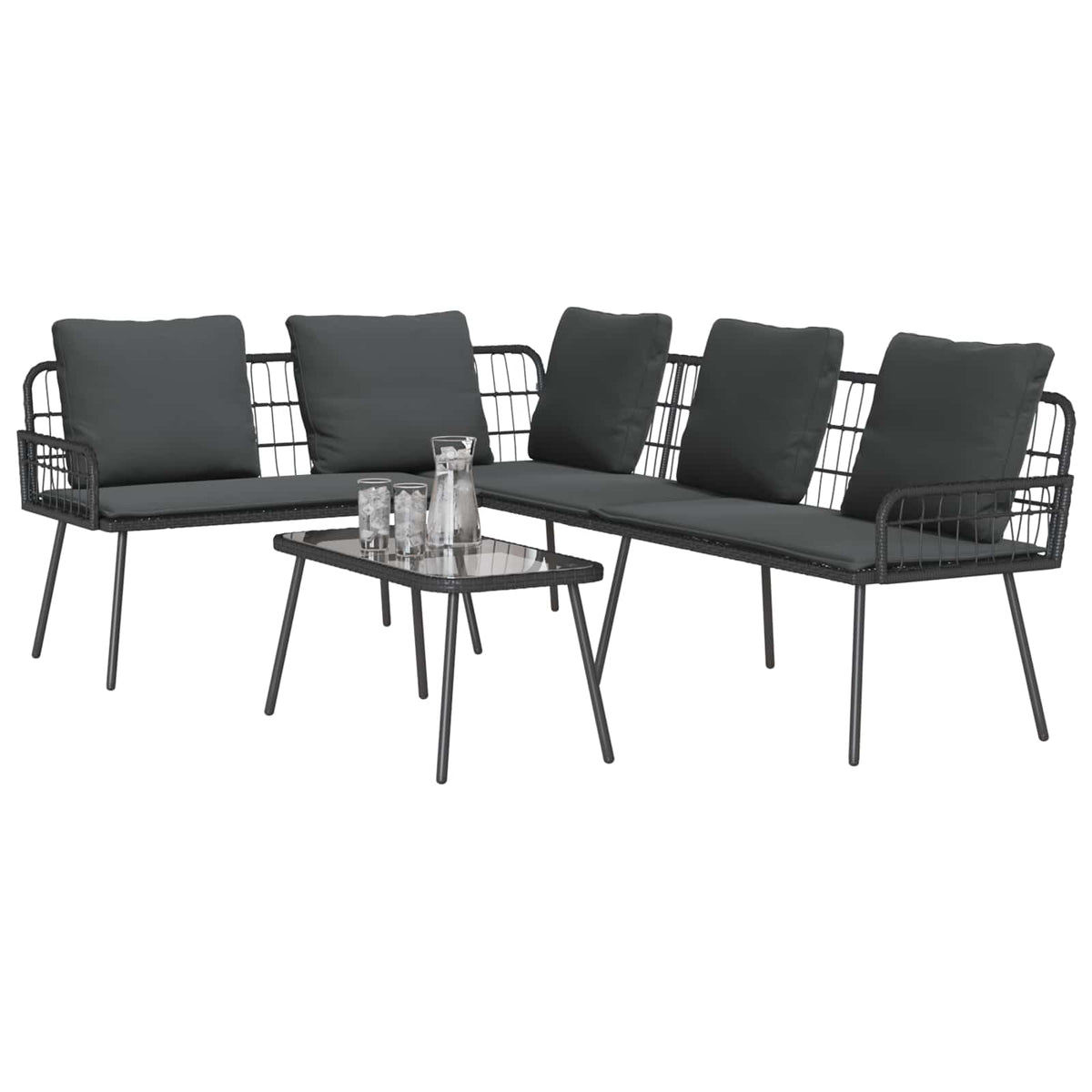 Garden Sofa Set 2 pcs Black Poly Rattan
