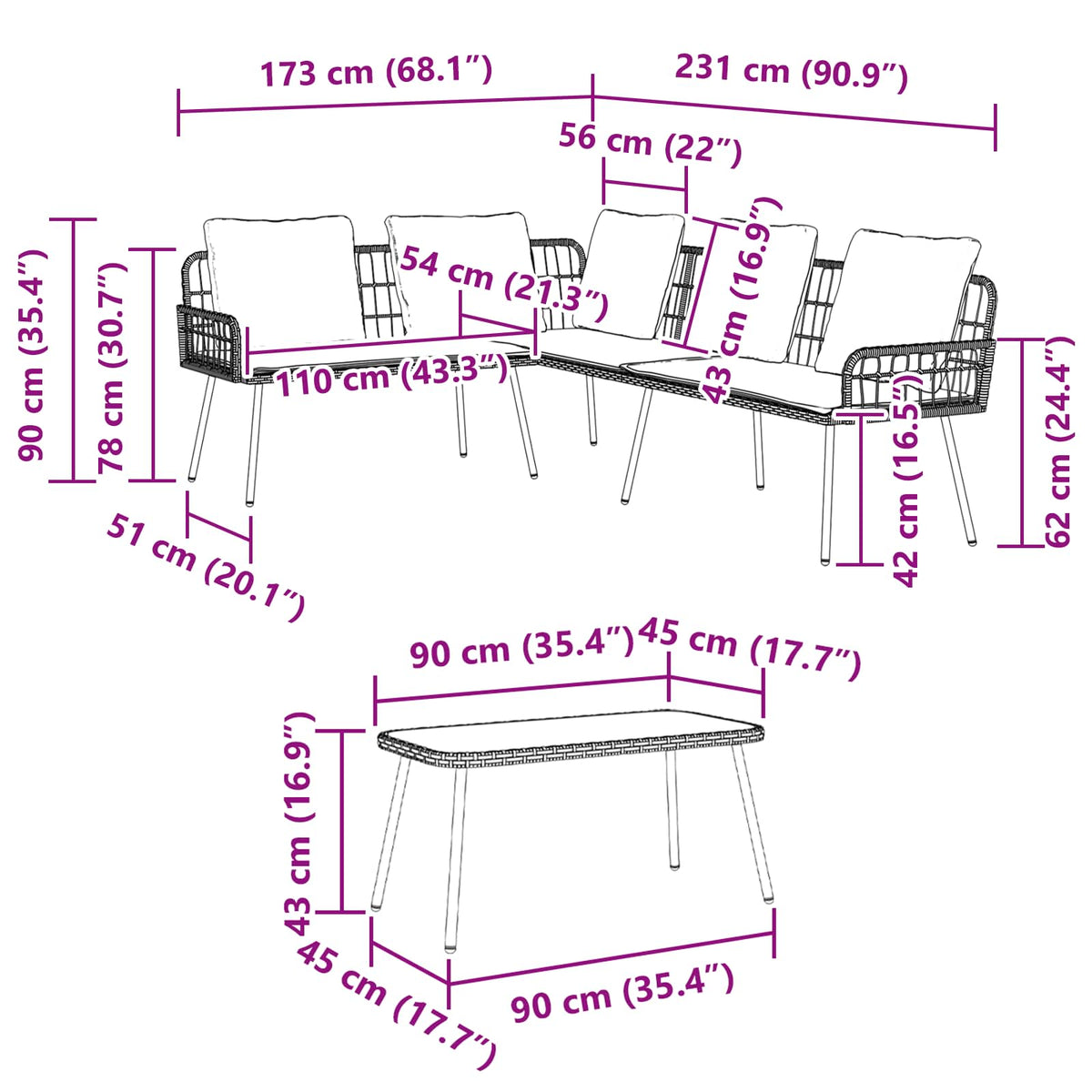 Garden Sofa Set 2 pcs Black Poly Rattan