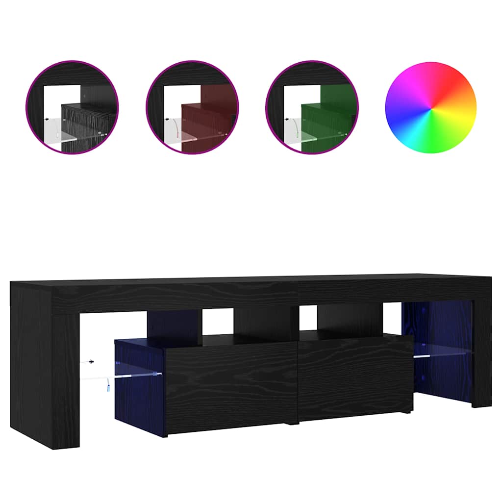 TV Cabinet with LED Lights Black Oak 140x36.5x40 cm Engineered Wood