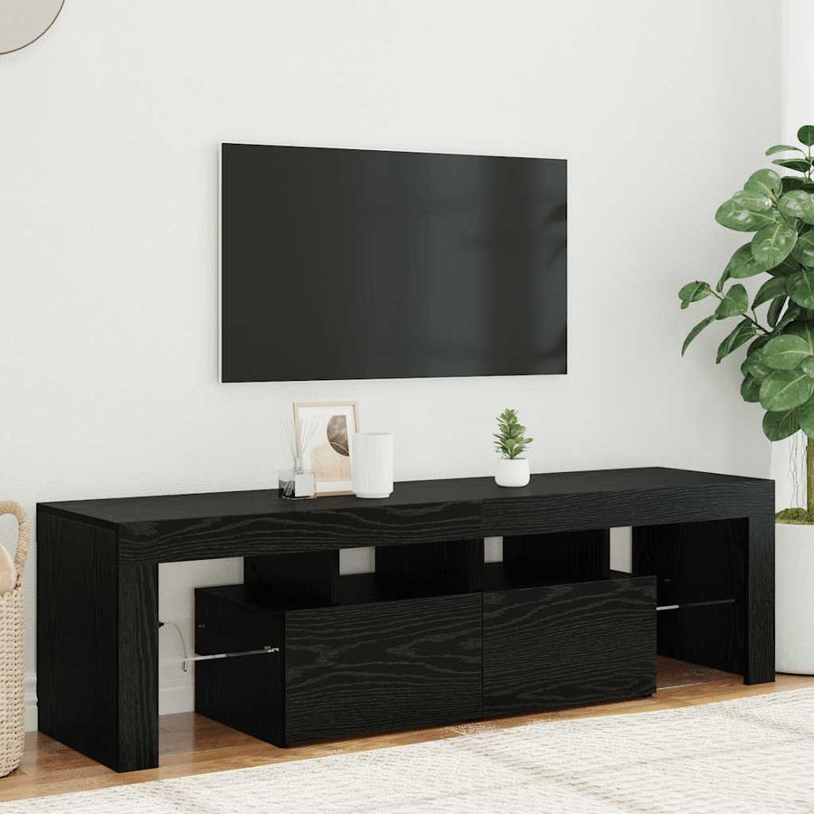 TV Cabinet with LED Lights Black Oak 140x36.5x40 cm