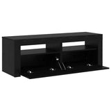 TV Cabinet with LED Lights Black Oak 120x35x40 cm Engineered Wood - Close-Up Angle