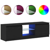 TV Cabinet with LED Lights Black Oak 120x30x36 cm Engineered Wood - Front View