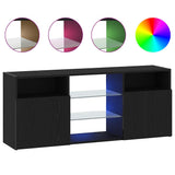 TV Cabinet with LED Lights Black Oak 120x30x50 cm Engineered Wood - Front View