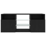 TV Cabinet with LED Lights Black Oak 120x30x50 cm Engineered Wood - Close-Up Angle