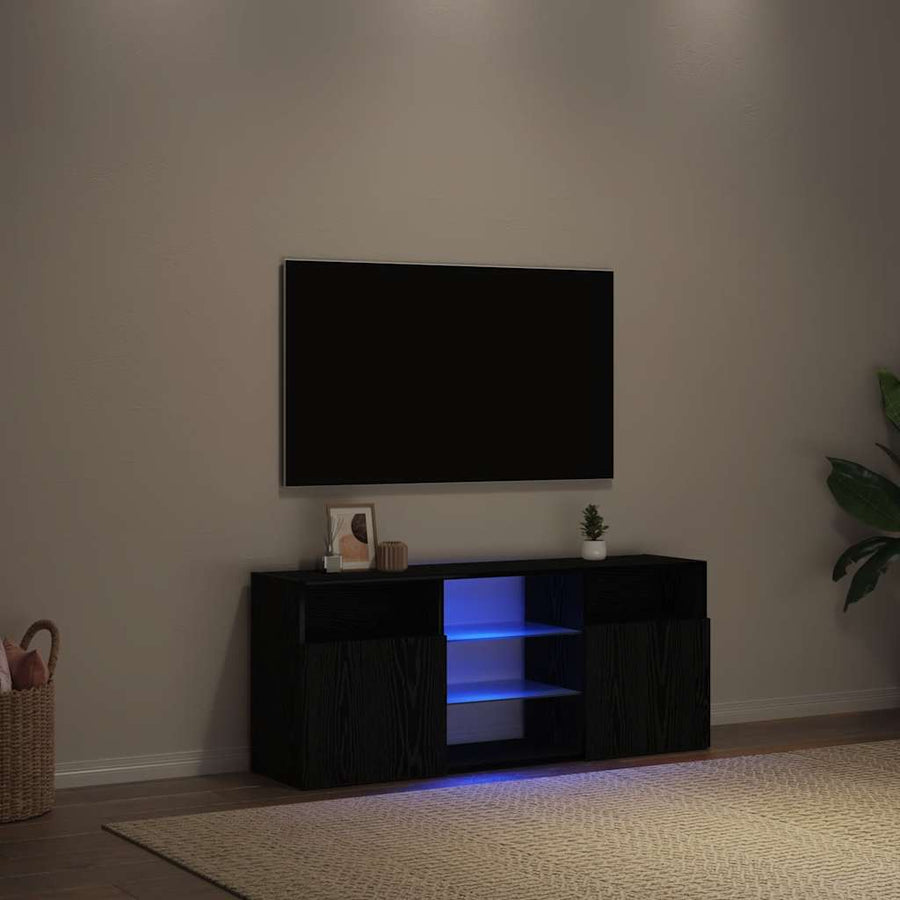 TV Cabinet with LED Lights Black Oak 120x30x50 cm