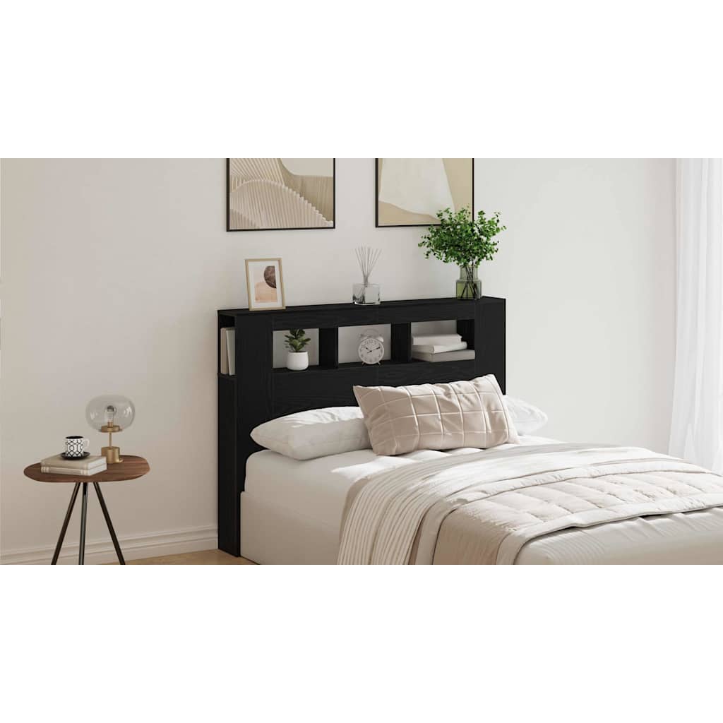 LED Headboard Black Oak 140 x 18,5 x 103,5 cm Engineered Wood