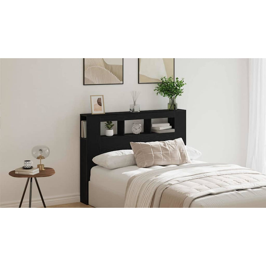 LED Headboard Black Oak Engineered Wood