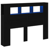 LED Headboard Black Oak 140 x 18,5 x 103,5 cm Engineered Wood - Front View