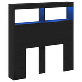 Headboard Cabinet with LED Black Oak 100x17x102 cm - Side View