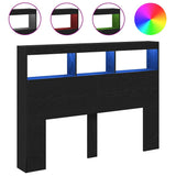 Headboard Cabinet with LED Black Oak 140x17x102 cm - Front View