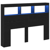 Headboard Cabinet with LED Black Oak 140x17x102 cm