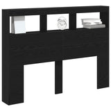 Headboard Cabinet with LED Black Oak 140x17x102 cm