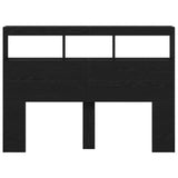 Headboard Cabinet with LED Black Oak 140x17x102 cm - Close-Up Angle