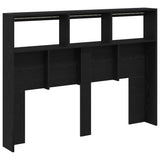 Headboard Cabinet with LED Black Oak 140x17x102 cm
