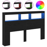 Headboard Cabinet with LED Black Oak 160x17x102 cm - Front View