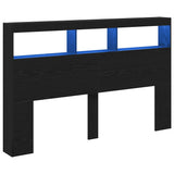 Headboard Cabinet with LED Black Oak 160x17x102 cm - Side View