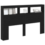 Headboard Cabinet with LED Black Oak 160x17x102 cm