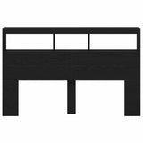 Headboard Cabinet with LED Black Oak 160x17x102 cm - Close-Up Angle
