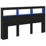 Headboard Cabinet with LED Black Oak 180x17x102 cm - Side View