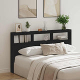 Headboard Cabinet with LED Black Oak 180x17x102 cm - Top-Down View