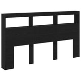 Headboard Cabinet with LED Black Oak 180x17x102 cm - Rear View