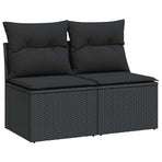 2 Piece Garden Sofa Set with Cushions Black Poly Rattan Acacia